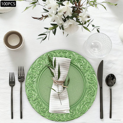 Charger Plates 100-Piece Set Round Reusable Serving Plates Gold Black Silver Green for Wedding Banquet Party Decor