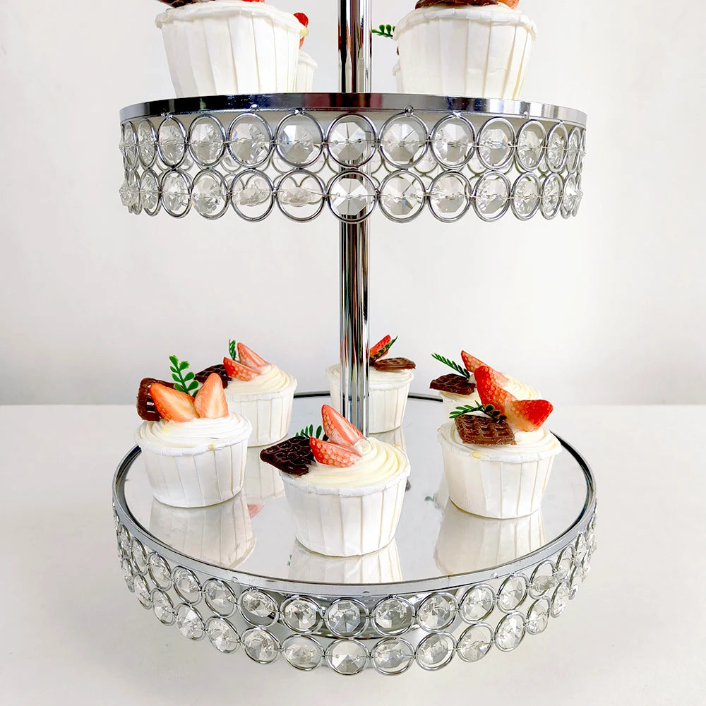 6Pcs-9PcsCake Stand Set with Crystal Beaded Mirror Metal Dessert Table Display Stands Cupcake Holder for Birthday Party Festival