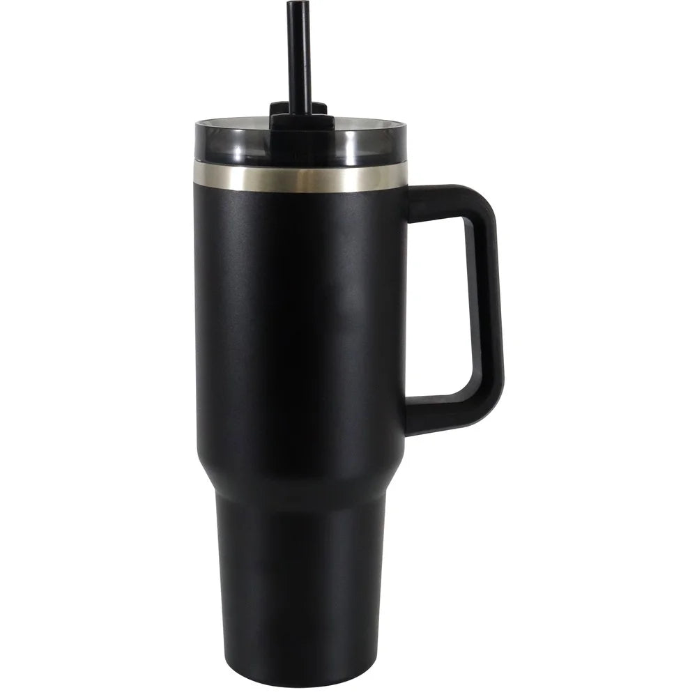 40oz Stainless Steel Tumbler with Handle & Straw – Double-Wall Insulated