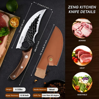 KEPEAK Multifunctional Viking Knife With Sheath Hand Forged Boning Knife With Gift Box Japanese Cooking Meat Cleaver Chef Knife