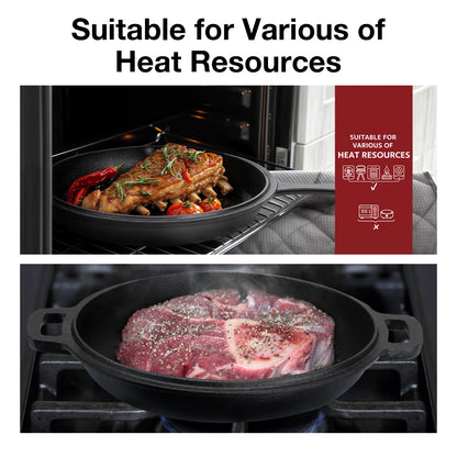 Dutch Oven & Skillet Combo，Preseasoned Cast Iron Cookware Set，2-In-1 Multi Cooker - Deep Pot + Frying Pan，Works for Bread, Indoo