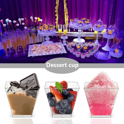 60ml Mini Dessert Cups with Spoons – Reusable Square Tasting Bowls for Pudding, Yogurt, Appetizers & Party Desserts