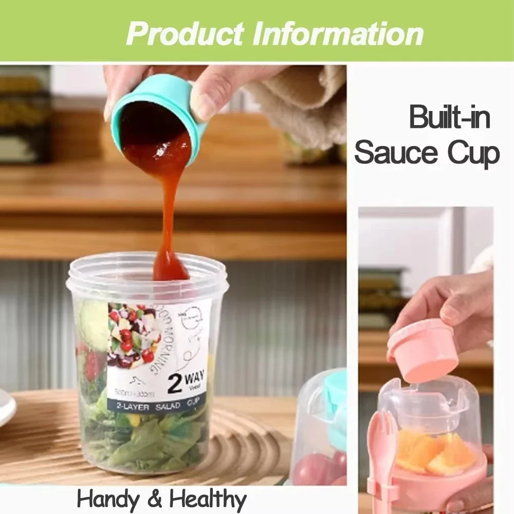 Carry Breakfast Cup Salad Cups Portable Yogurt Cereal Oatmeal Snacks Parfait Containers Salad Dressing Holders with Lid Forks