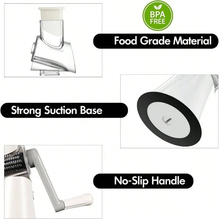 1pc Highly efficient and versatile Vegetable and Fruit Slicer Grater - benchtop drum cutter with drum design for fast, even shre