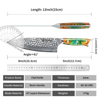 SANMUZUO 8 Inch Chef Knife - YAO Series - Premium Damascus Steel Kitchen Knife with Resin Handle - Suitable for Meat&Vegetables