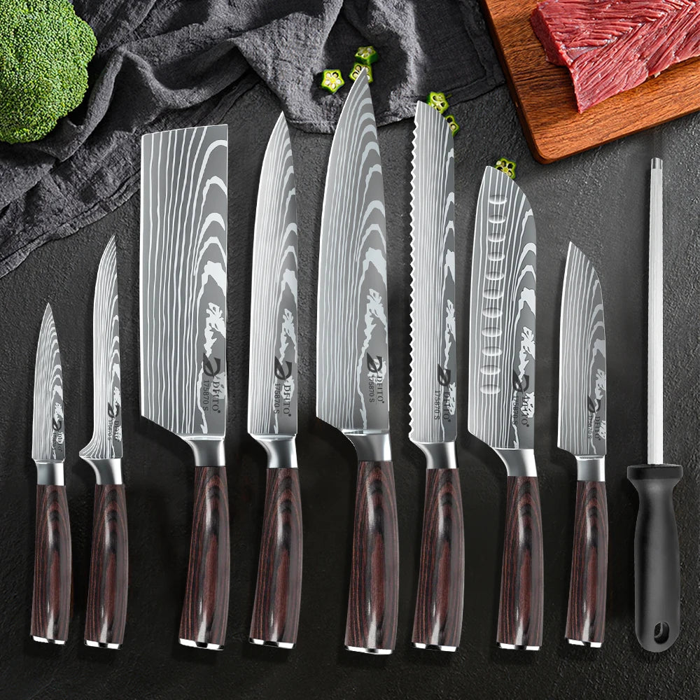 KEPEAK Ultra Sharp Stainless Steel Kitchen Knife Set – Ultra Sharp Chef, Santoku, Cleaver & Utility Knives