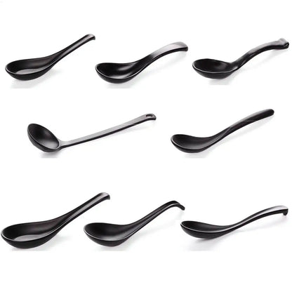 Japanese Soup Spoon – Black Frosted Plastic Ramen & Porridge Spoon, Heat-Resistant Soup Bowl Spoon for Home & Restaurant Use