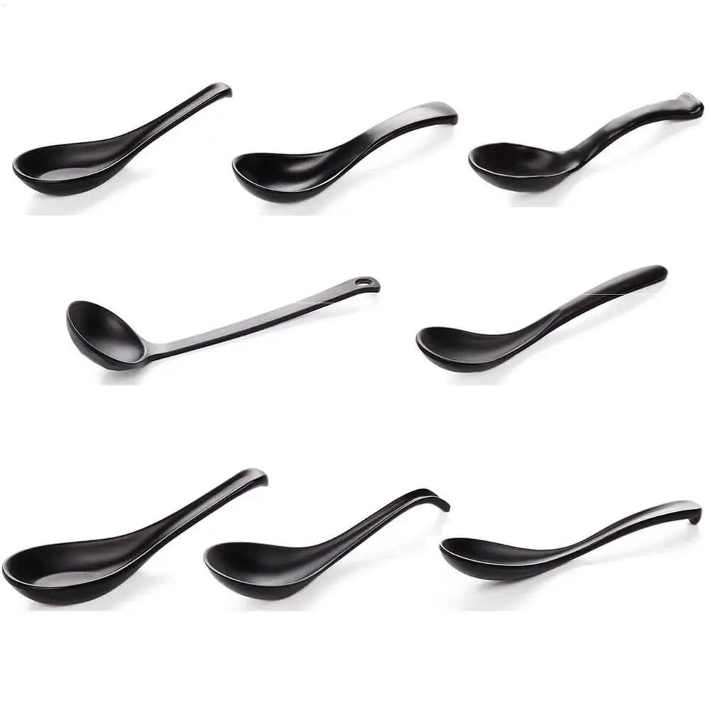 Japanese Soup Spoon Plastic Bowl Soup Porridge Spoon Hot Kitchen Accessories Black Frosted Soup Spoon For Home Restaurant