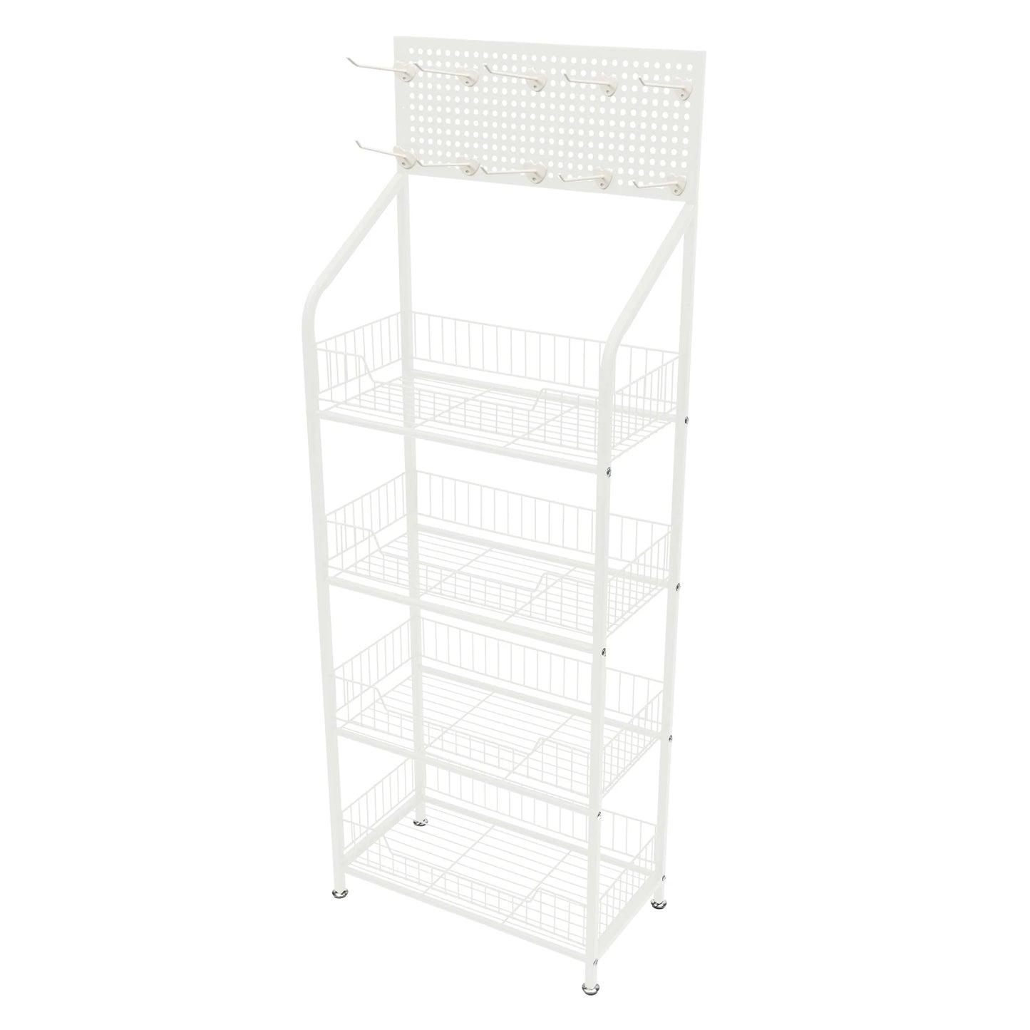 4 Tier Display Snack Rack with Universal Wheels Fruit Vegetable Towel Basket Stand Cart Metal Display Stand