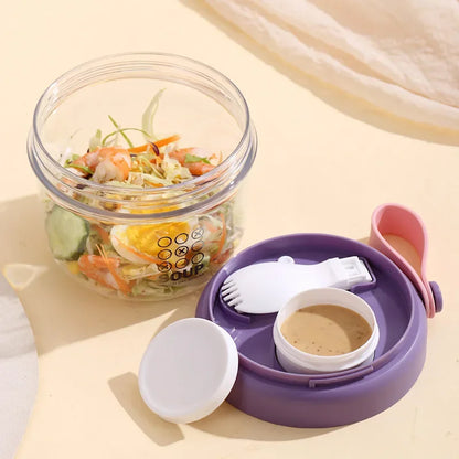 650ml Portable Handheld Breakfast Cup Yogurt PS Bowl Leak Proof Salad Bento Lunch Box with Spoon Organizer Kitchen Storage