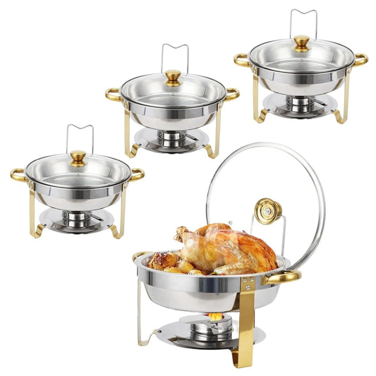 2/4 Pack Chafing Dish Buffet Set, 5QT Buffet Servers and Warmers, Round Catering Warmer with Glass Lid & Lid Holder for Party