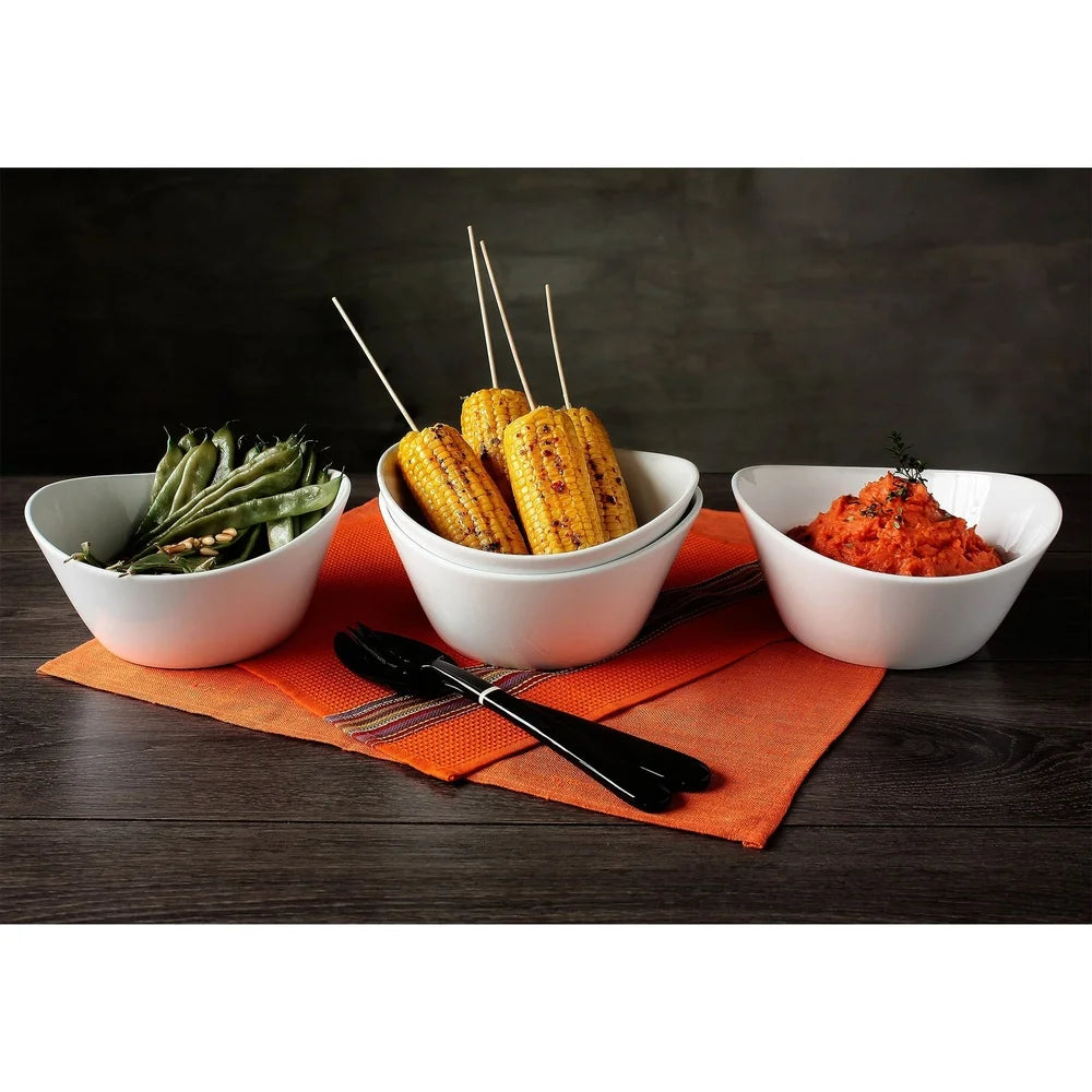2 Pack White Porcelain Wavy Serve Bowls Dishwasher Microwave Oven Safe Versatile Serving Bowls Salad Pasta Sides and More