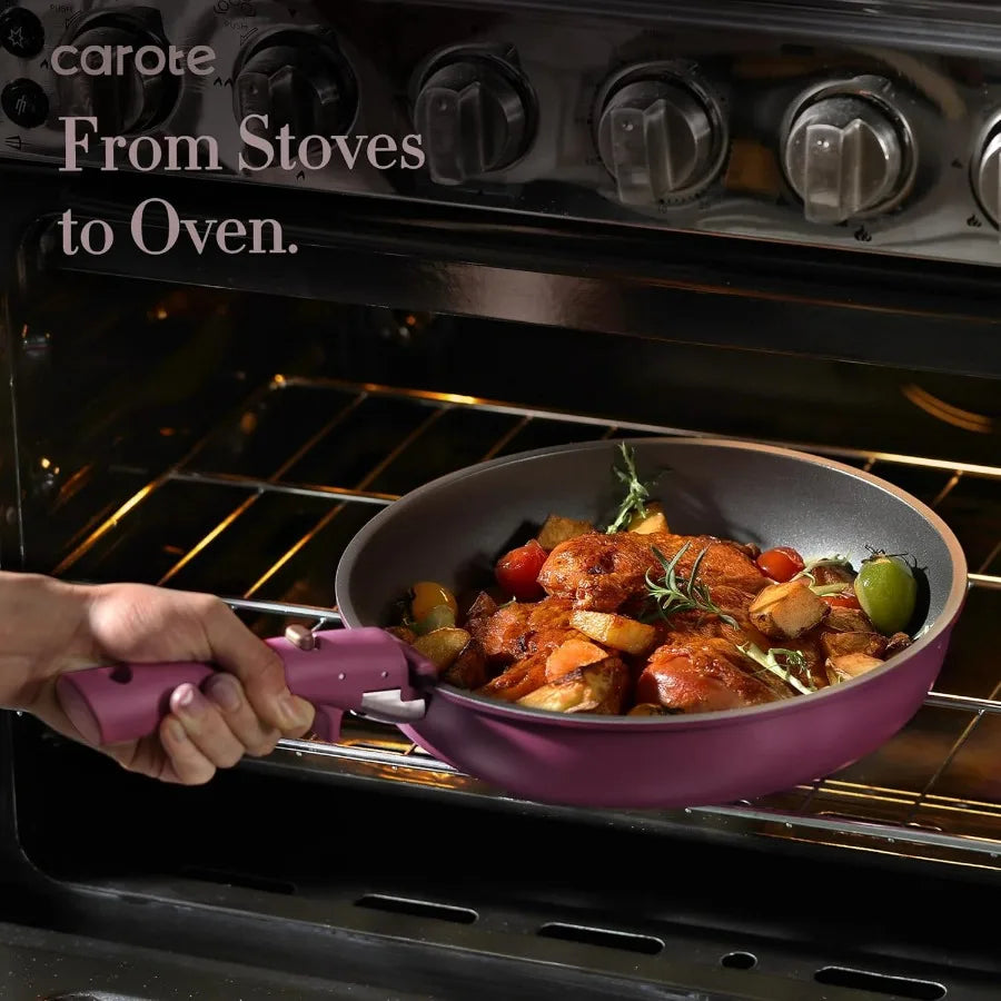 21pcs Pots and Pans Set, Nonstick Cookware Set Detachable Handle, Induction Kitchen Cookware Sets Non Stick with Removable Handl