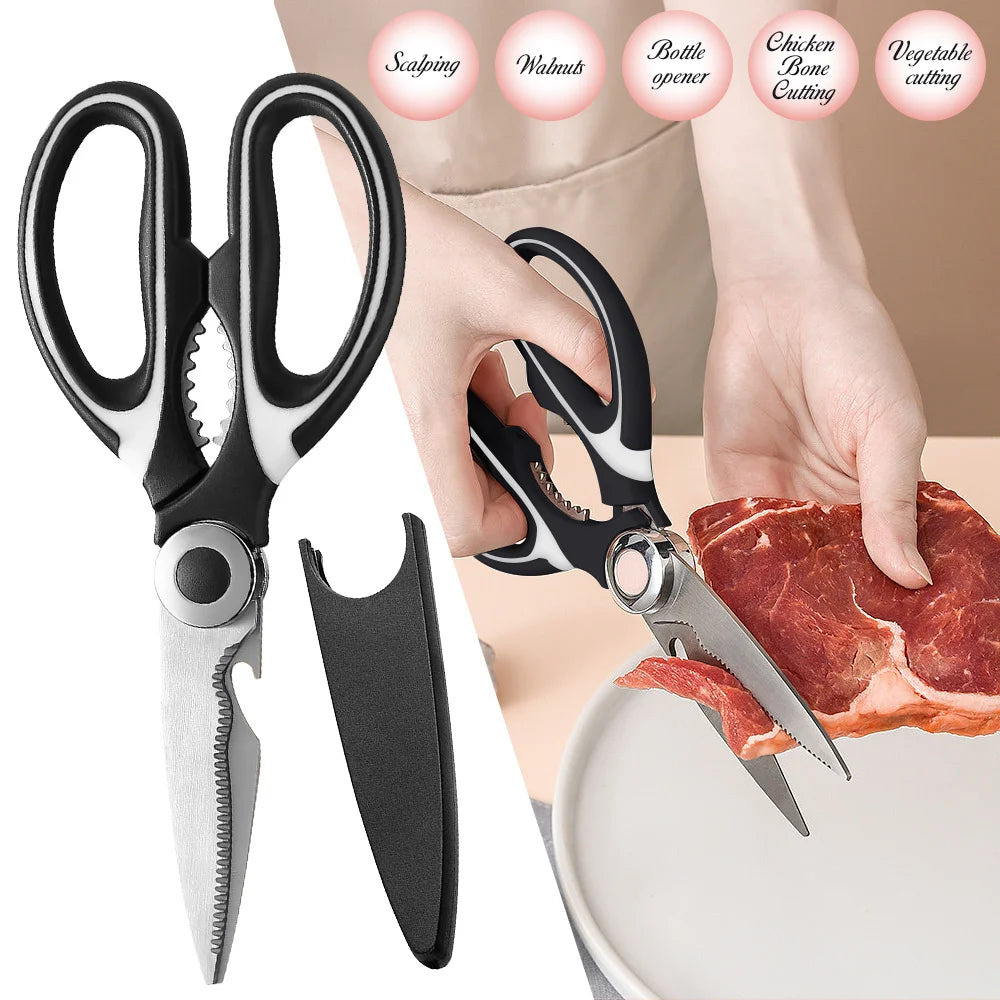 Multifunctional Stainless Steel Kitchen Scissors – Heavy-Duty Poultry, Meat & Fish Cutting Shears | Non-Slip, Durable Cooking Gadget