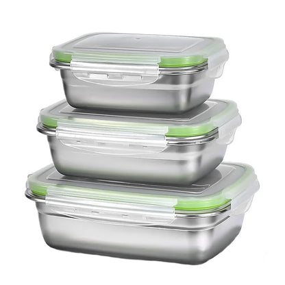 3 Pieces Stainless Steel Food Containers Food Storage Box Square Lunch Box 400/750/1200ml