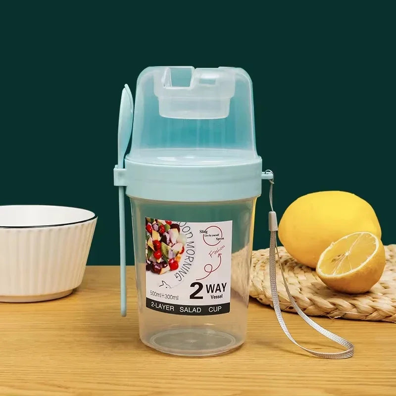 Carry Breakfast Cup Salad Cups Portable Yogurt Cereal Oatmeal Snacks Parfait Containers Salad Dressing Holders with Lid Forks