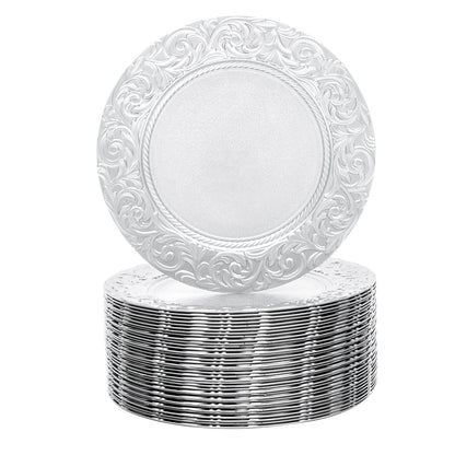 100PCS 13-Inch Round Charger Plates – Decorative Silver/Green Table Setting Plates for Weddings, Parties, Events & Kitchen Dining