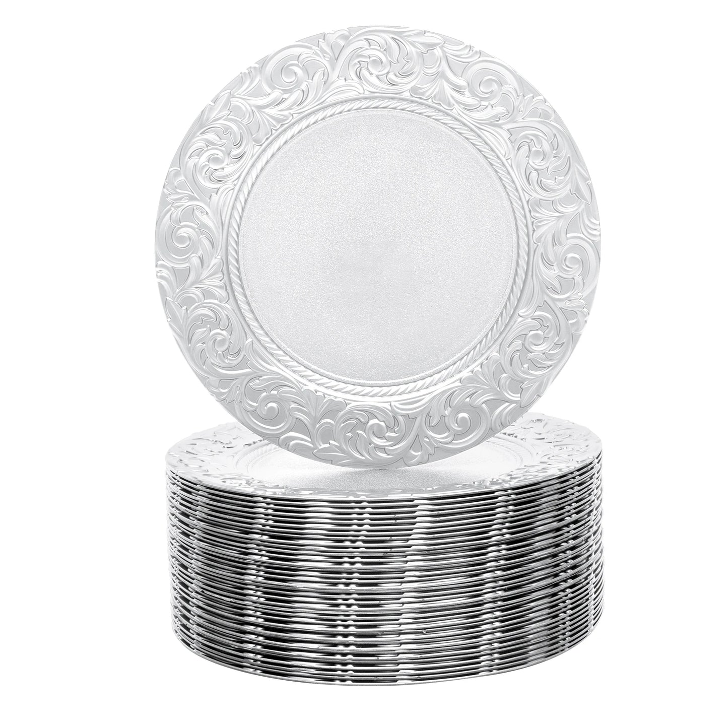 100PCS Charger Plates Set 13 inch Round Charger Plates Kitchen Dish Charger for Wedding Party Decoration Silver/Green