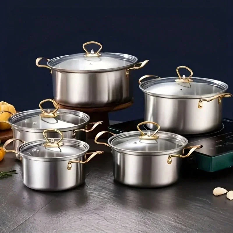 10-Piece Stainless Steel Cookware Set - Soup Pot/Frying Pan/Sauce Pan with Lids, Fit Induction/Electric/Gas Stoves