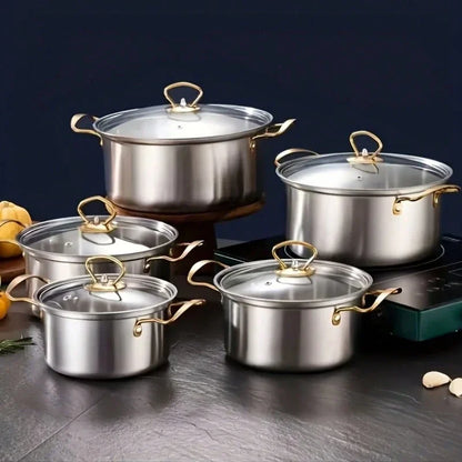10-Piece Stainless Steel Cookware Set - Soup Pot/Frying Pan/Sauce Pan with Lids, Fit Induction/Electric/Gas Stoves