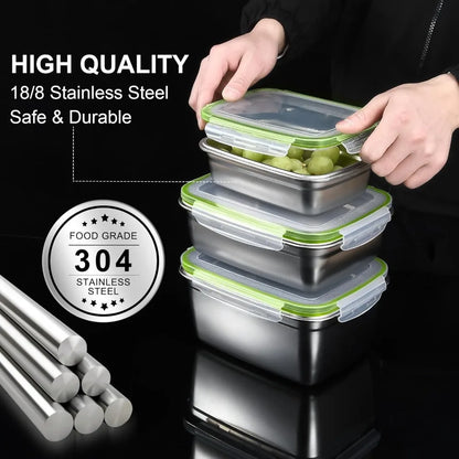 3 Pieces Stainless Steel Food Containers Food Storage Box Square Lunch Box 400/750/1200ml