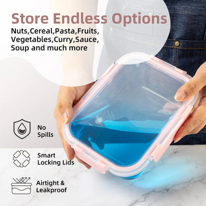16-Piece Glass Food Storage Containers Set, Leakproof Airtight BPA-Free, Microwave & Oven Safe, Stackable Kitchen Organizers wit