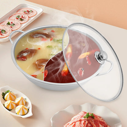 34cm Stainless Steel Shabu Shabu Hot Pot with Divider & Glass Lid Perfect for Family Meals and Versatile Cooking