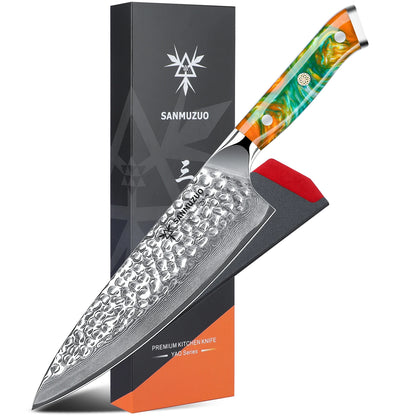 SANMUZUO 8 Inch Chef Knife - YAO Series - Premium Damascus Steel Kitchen Knife with Resin Handle - Suitable for Meat&Vegetables