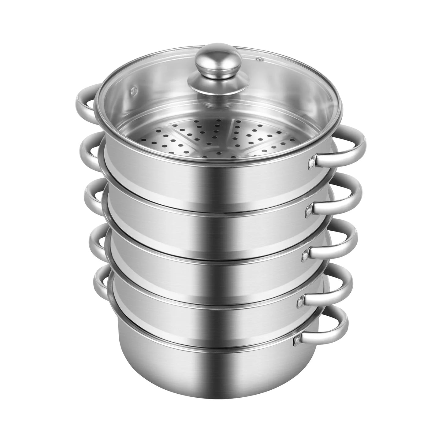 5-Tier Stainless Steel Steamer 15kg  Adjustable Grids Glass Lid for Home Kitchen Restaurant Dormitory Cooking