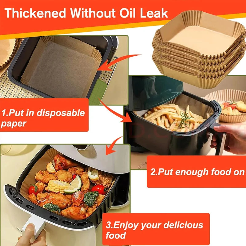 Air Fryer Liner & Steamer/Baking Paper – Silicone Coated, Plant Oil Layer, Oil-Resistant for Home & Bakeries