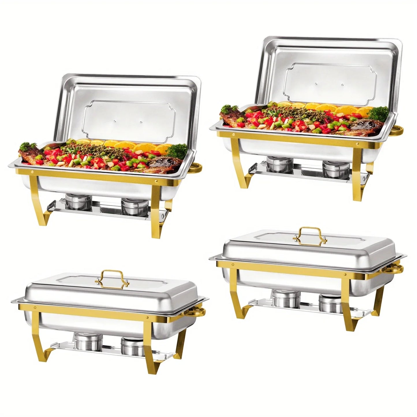 2-Pack 8QT Stainless Steel Chafing Dish Buffet Set – Full-Size Food Warmers with Lids & Fuel Holders for Catering & Events