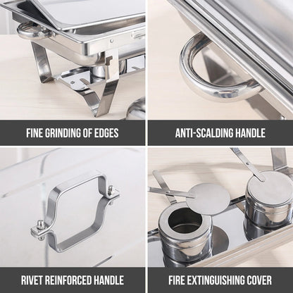 Chafing Dish Buffet Set 8QT Electric Stainless Steel 2/4/6Pack Full Size Pans Food Warmer Chafing Fuel Holder for Party Catering
