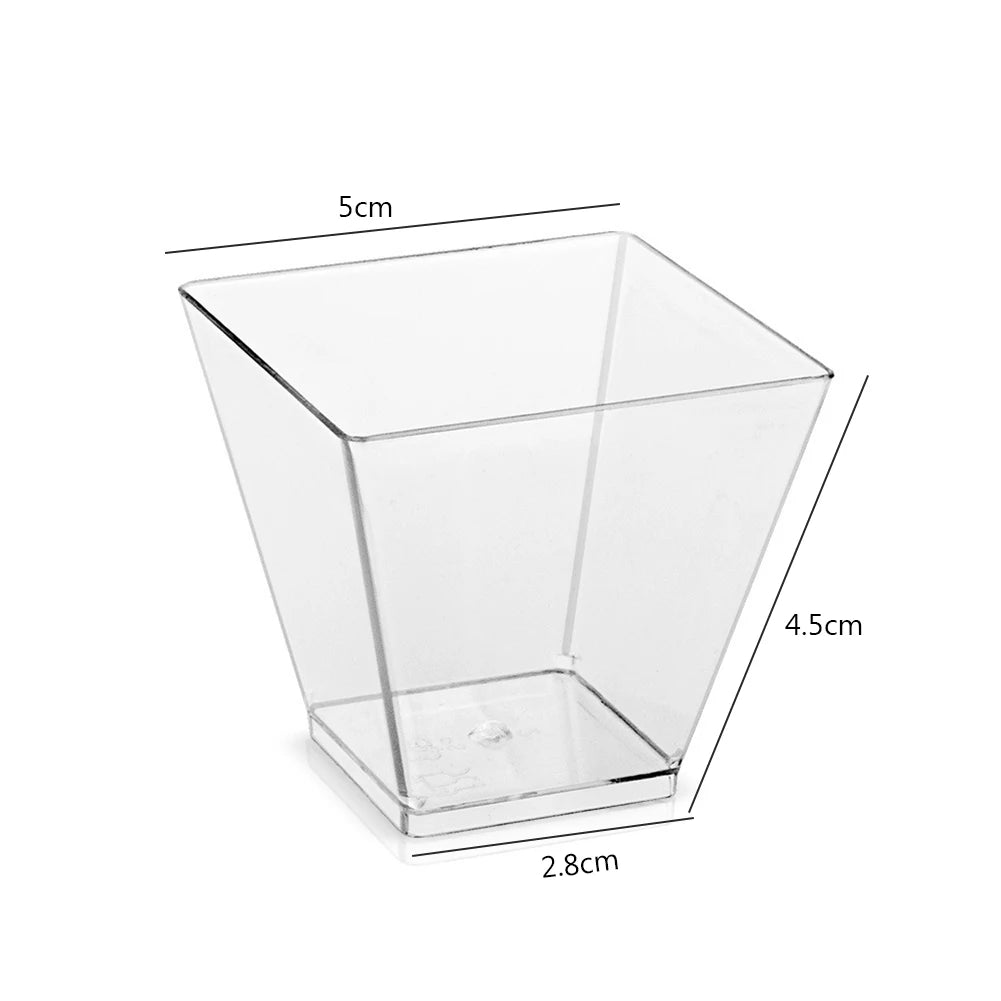 60ml Dessert Bowl with Spoon Set Square Mini Dessert Cups Disposable Supplies Reusable Accessories for Tasting Pudding Yogurt