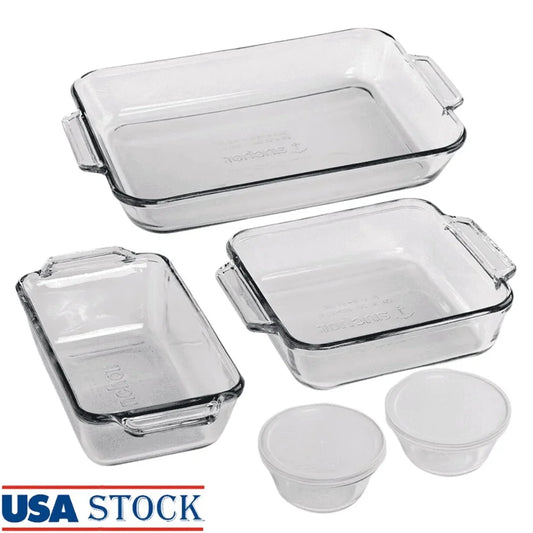 7 Piece Glass Baking Dish Set Oven Safe Bakeware Casserole Dishes Durable Tempered Glass Loaf Cake Custard Cups Microwave