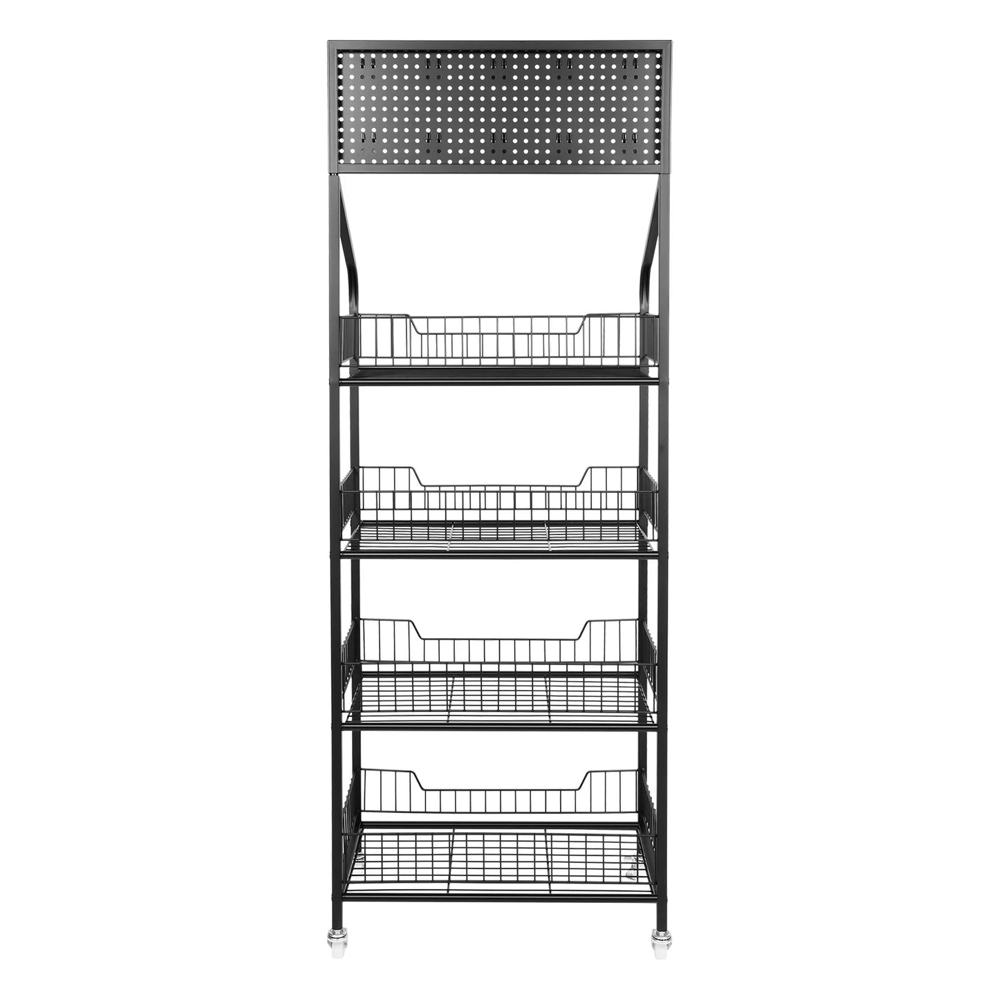 4 Tier Display Snack Rack with Universal Wheels Fruit Vegetable Towel Basket Stand Cart Metal Display Stand