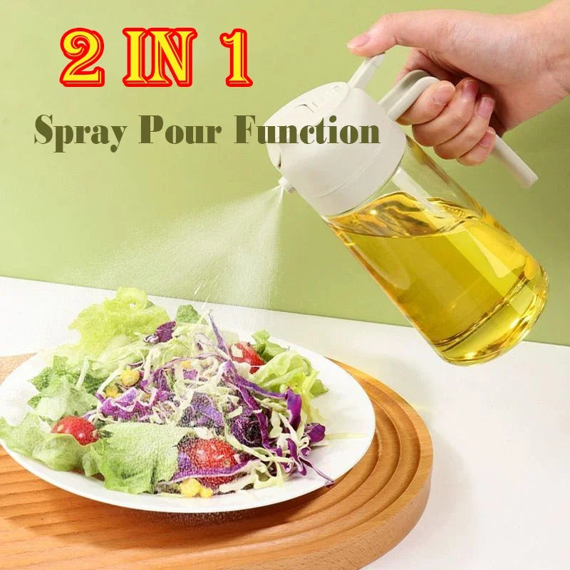 2-in-1 Oil Spray Bottle Dispenser – 500ml Refillable Cooking & BBQ Oil Sprayer