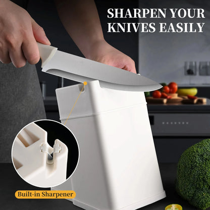 15-Piece Stainless Steel Kitchen Knife Set with Space-Saving Knife Holder