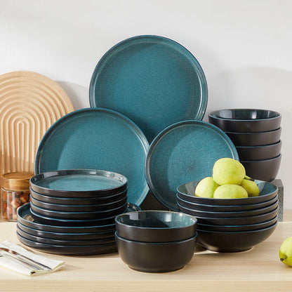 Vancasso 18/24 Piece PLAYB Ceramic Plate Set – Reactive Glaze Stoneware Dinnerware with Dinner, Dessert, and Cereal Bowls