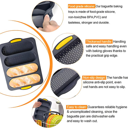 Large Silicone Baking Mold Non-Stick Baguette Bake Tray Kitchen Bakeware Accessories Grade Food Mould Oven Tool for Restaurant B