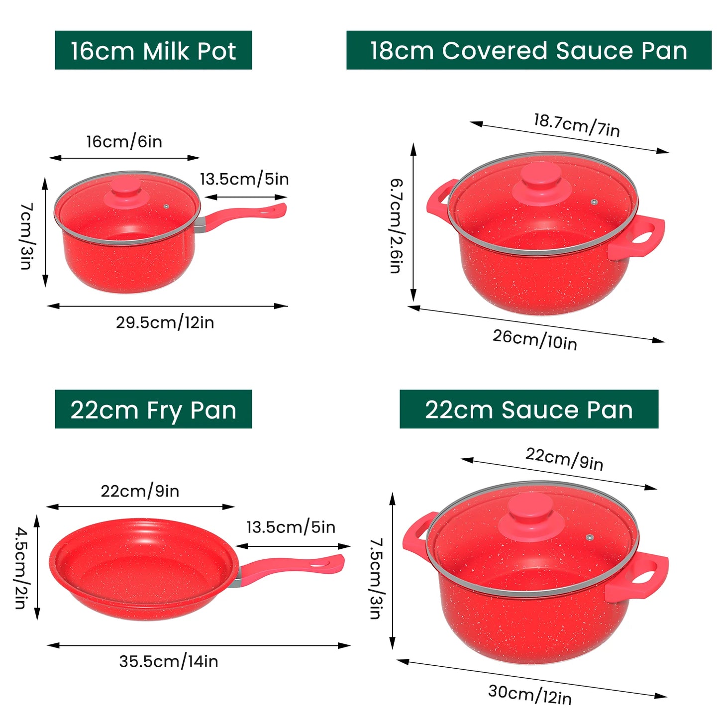 13-Piece Luxury Nonstick Cookware Set - Skillet Outdoor Set for Home Cooking Kitchen Utensils - Gift for Family and Friends