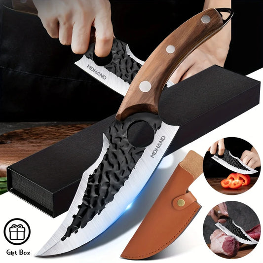 KEPEAK Multifunctional Viking Knife With Sheath Hand Forged Boning Knife With Gift Box Japanese Cooking Meat Cleaver Chef Knife