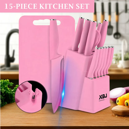 15-Piece Stainless Steel Kitchen Knife Set with Space-Saving Knife Holder