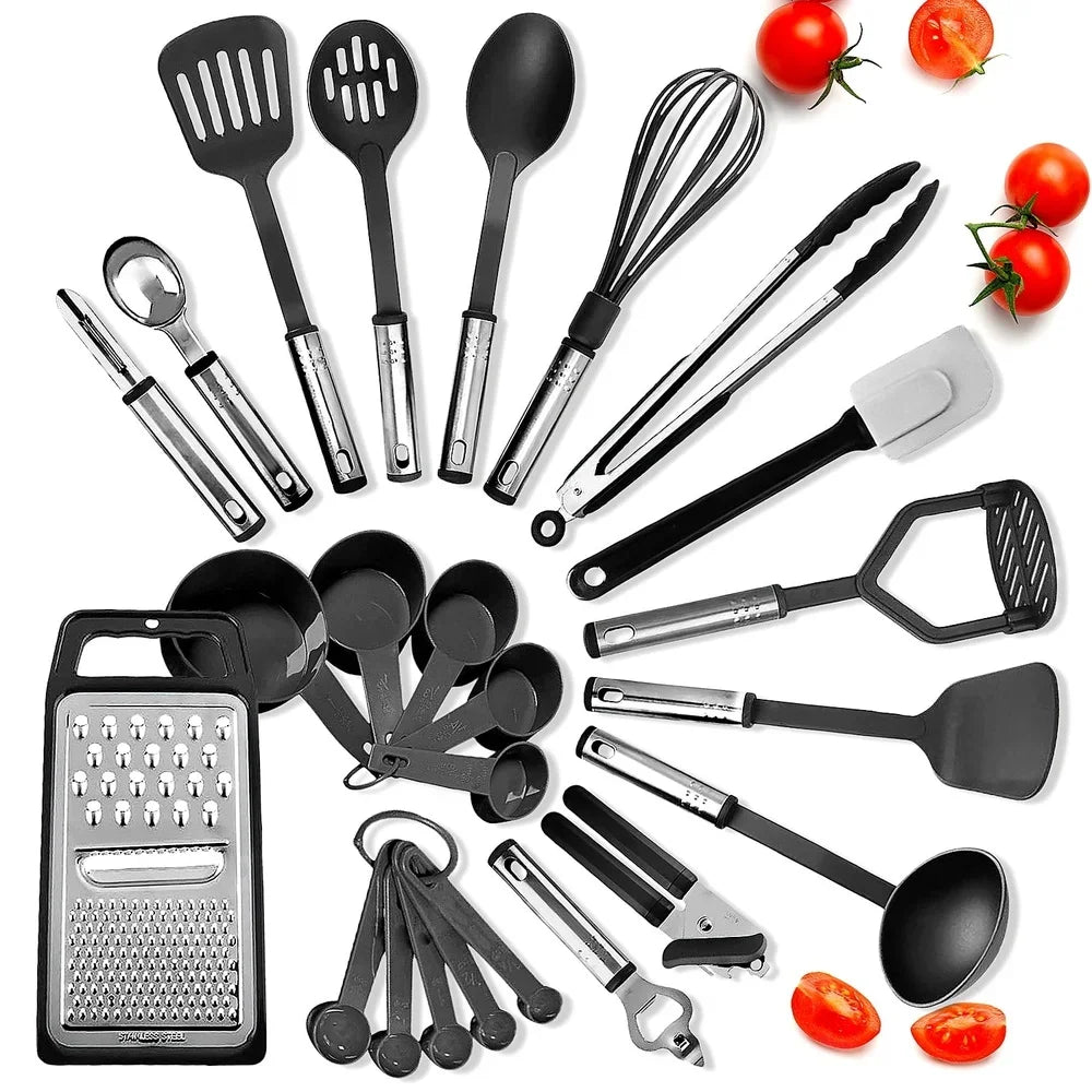 24-Piece Kitchen Utensil Set – Nonstick-Safe Nylon & Stainless Steel Cooking Tools