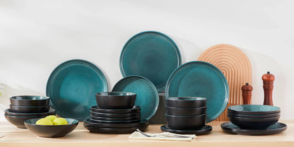Vancasso 18/24 Piece PLAYB Ceramic Plate Set – Reactive Glaze Stoneware Dinnerware with Dinner, Dessert, and Cereal Bowls