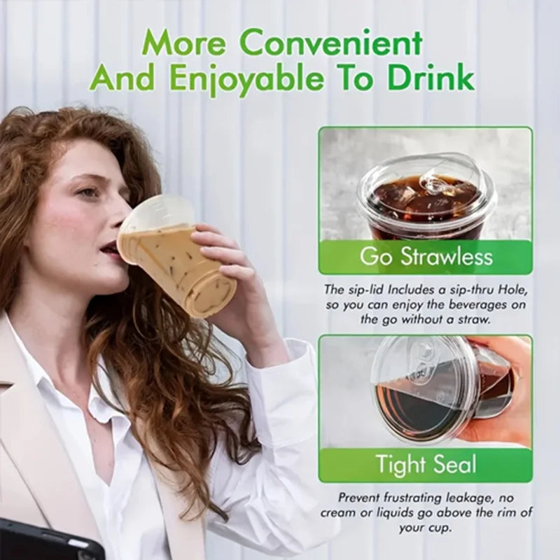 20-Piece Disposable Coffee Cups with Direct-Drink Lids – Leakproof PET Cups