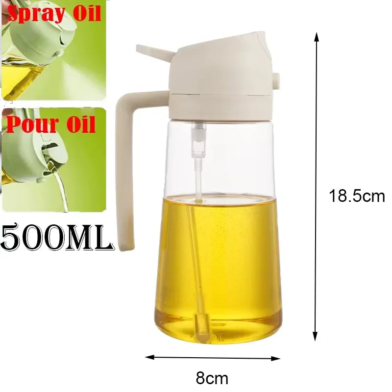 2-in-1 Oil Spray Bottle Dispenser – 500ml Refillable Cooking & BBQ Oil Sprayer
