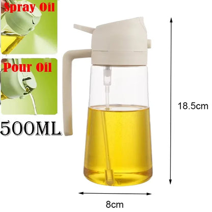 2-in-1 Oil Spray Bottle Dispenser – 500ml Refillable Cooking & BBQ Oil Sprayer