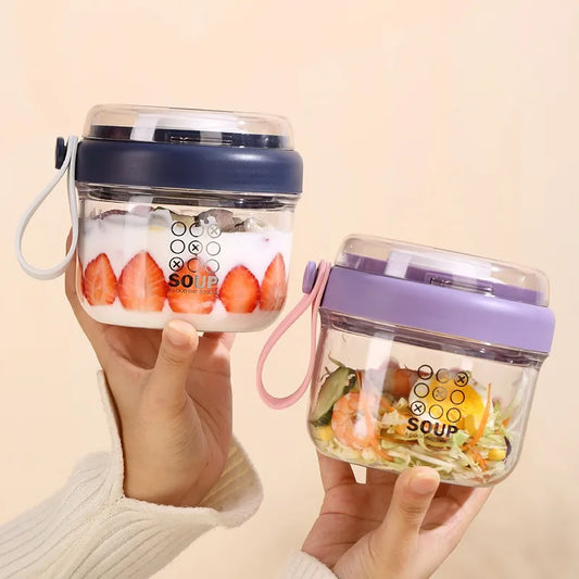 650ml Portable Handheld Breakfast Cup Yogurt Bowl Leak Proof Salad Bento Lunch Box With Spoon