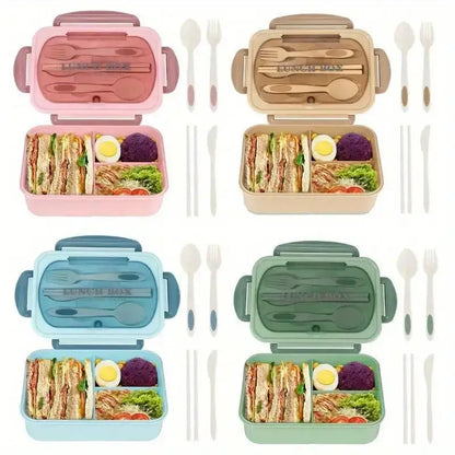 1pc Lunch box with utensils, leak-proof, square shape - Safe to use in microwave, perfect for office workers and kitchen storage