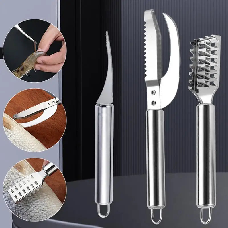 Fish Scale Remover Knife Picking shrimp thread Stainless Scaler for Fish Cleaning Tools Fish Skin Brush Tongs Kitchen Tweezers